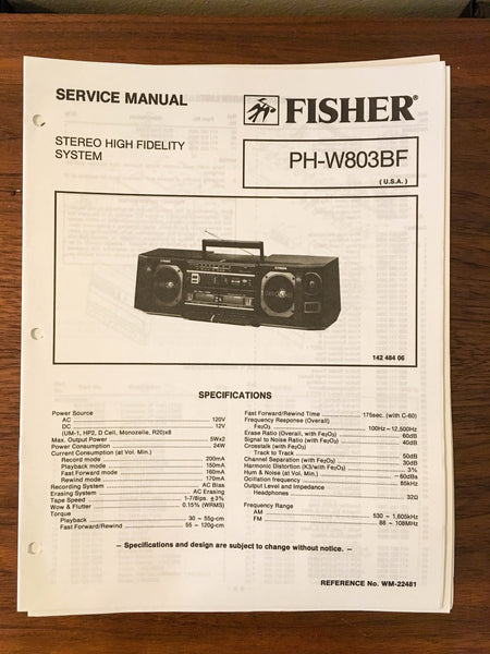 Fisher PH-W803BF W803 Boombox Radio Service Manual *Original*