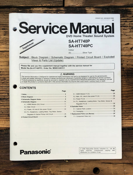 Panasonic SA-HT740P HT740PC Stereo Supp Service Manual *Original*