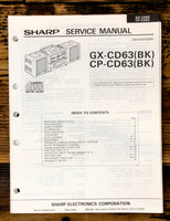 Sharp GX-CD63 CP-CD63 Boombox / Radio Service Manual *Original*