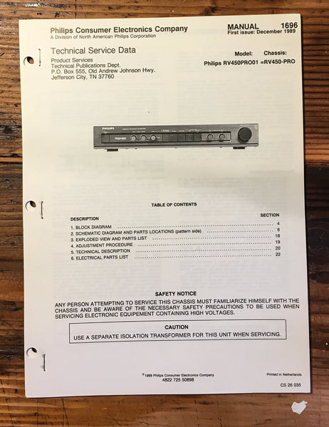 Philips RV450 PRO RV-450 Pro Processor  Service Manual *Original*