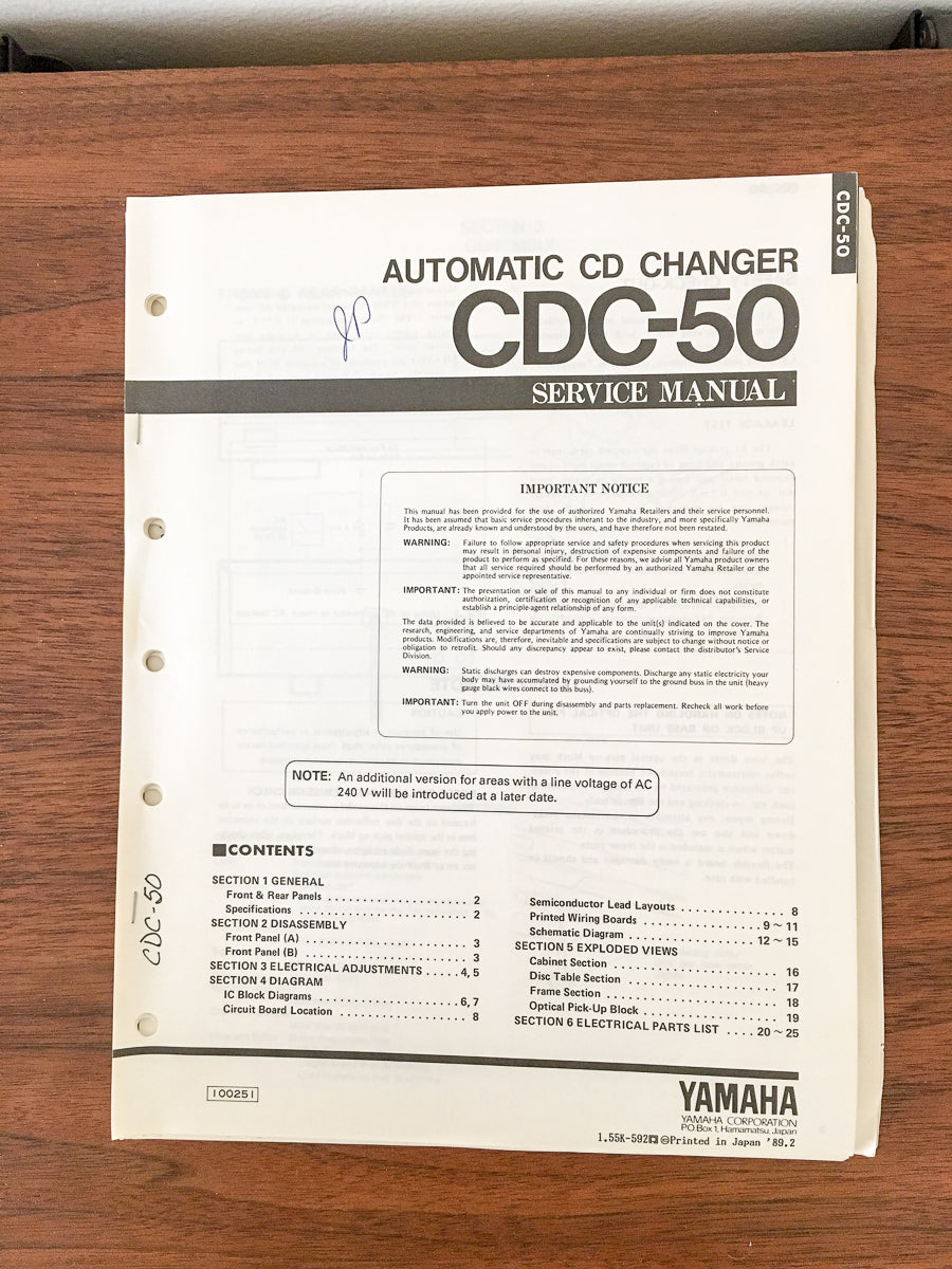 Yamaha CDC-50 CD Player Service Manual *Original*