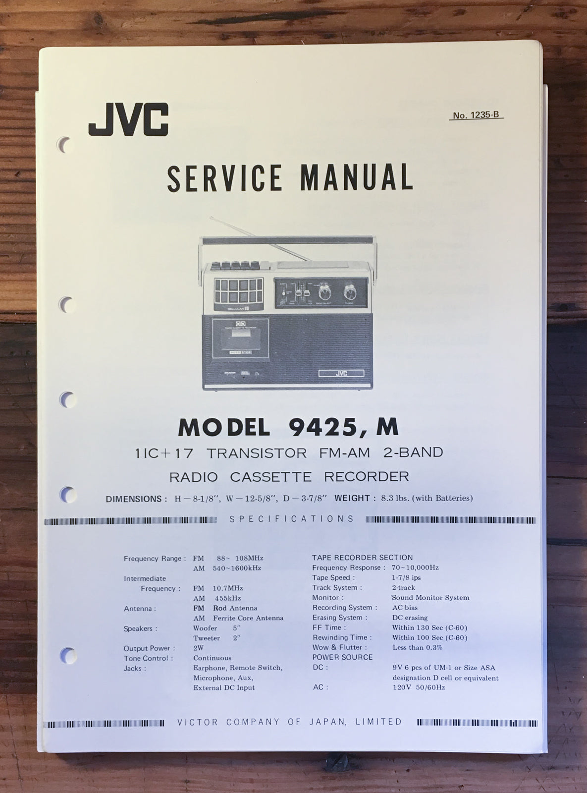 JVC Model 9425 9425M Radio Service Manual *Original*