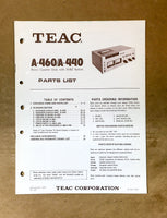 TEAC A-460 A-440 Cassette Deck Parts List Manual *Original*