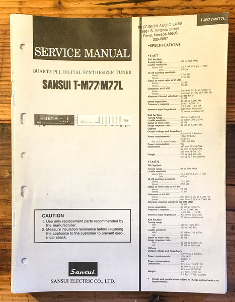 Sansui T-M77 T-M77L Tuner Service Manual *Original*