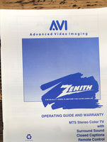 Zenith  Projection TV  Owner / User Manual *Original*