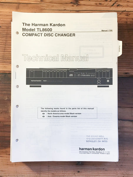 Harman Kardon HK TL8600 TL-8600 CD Player Service Manual *Original*