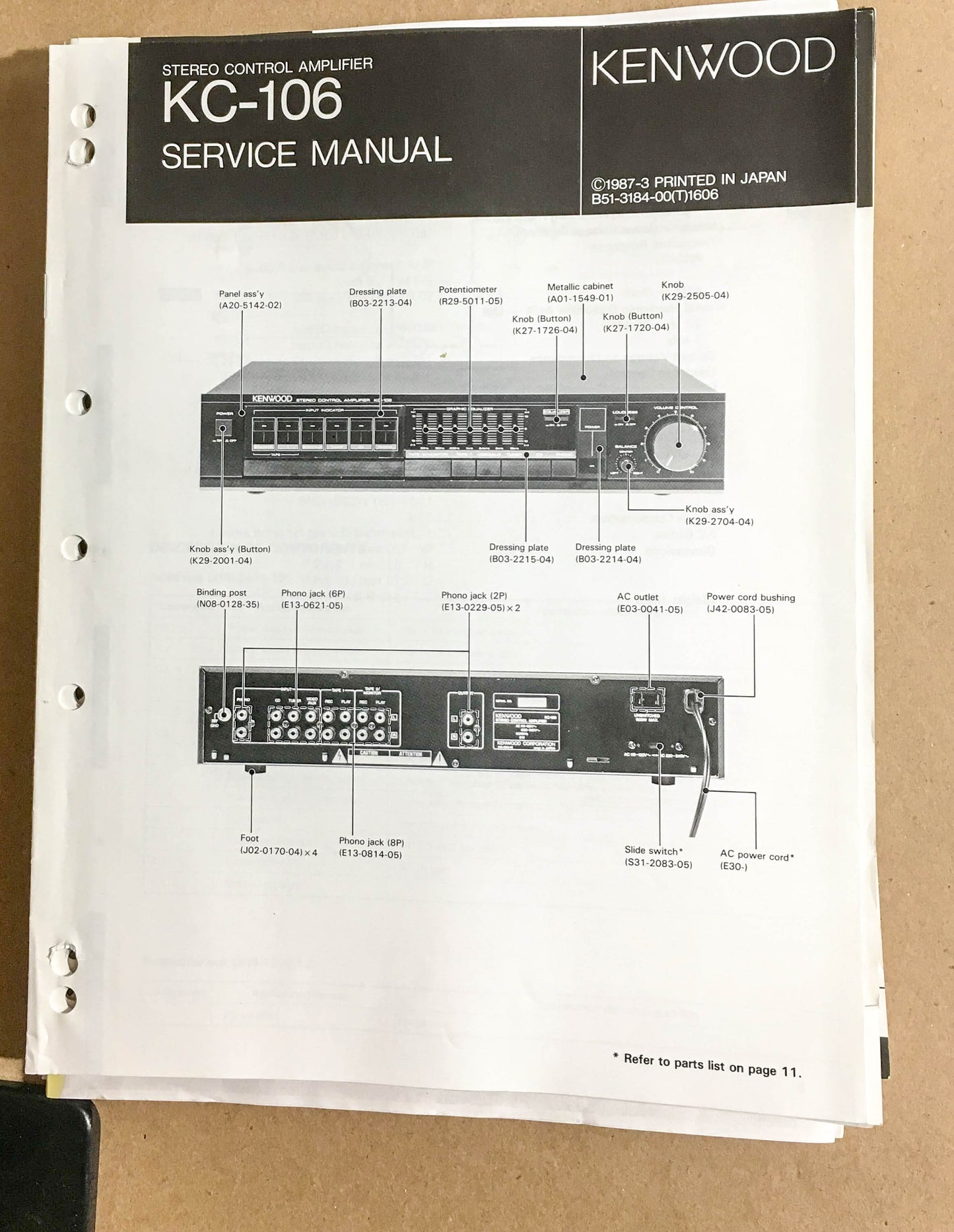 Kenwood KC-106 Preamp / Preamplifier  Service Manual *Original*