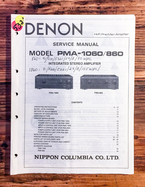 Denon PMA-1060 PMA-860 Amplifier  Service Manual *Original*