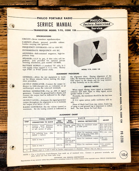 Philco Ford T-7X Code 128 Radio Service Manual *Original*