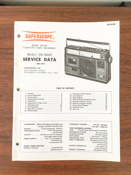 Superscope / Marantz CRS-3520 Radio / Stereo Service Manual *Original*