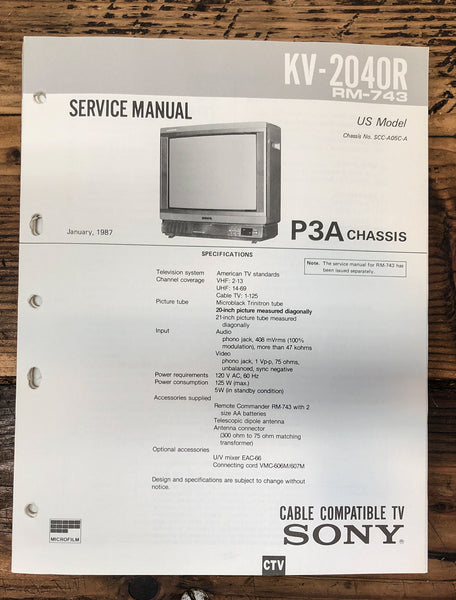 Sony KV-2040R TV  Service Manual *Original*