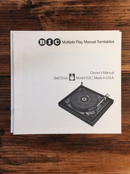 BIC / B.I.C 920 Record Player / Turntable  Service Manual *Original*