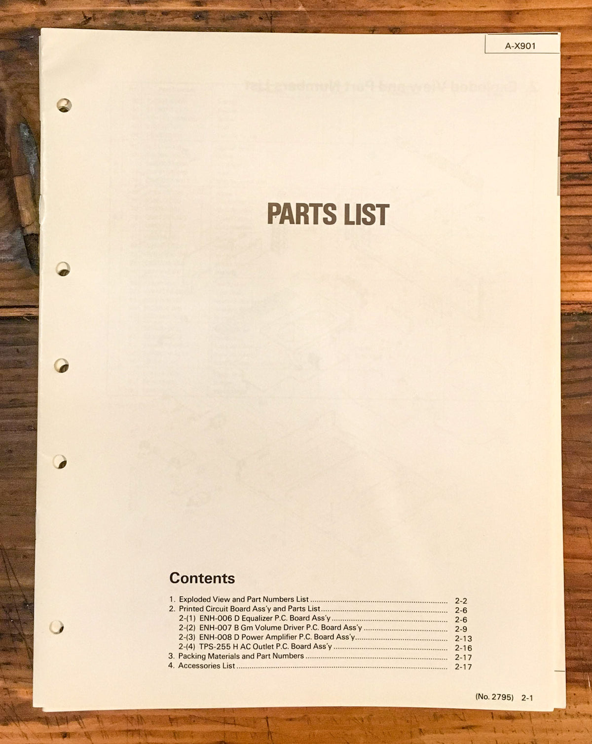 JVC A-X901 Amplifier  Parts List Manual *Original*