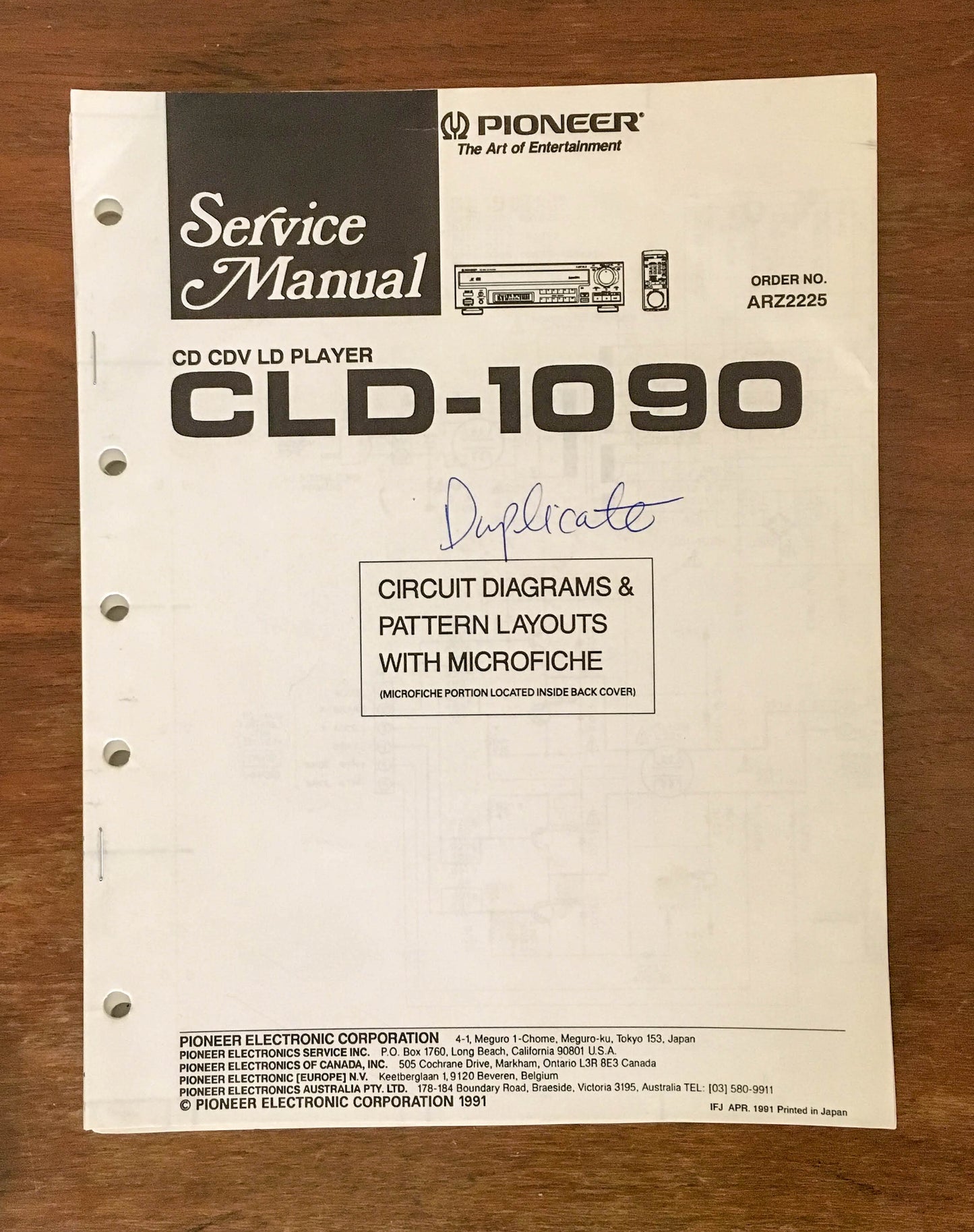 Pioneer CLD-1090 CD CDV LD Player  Service Manual *Original*