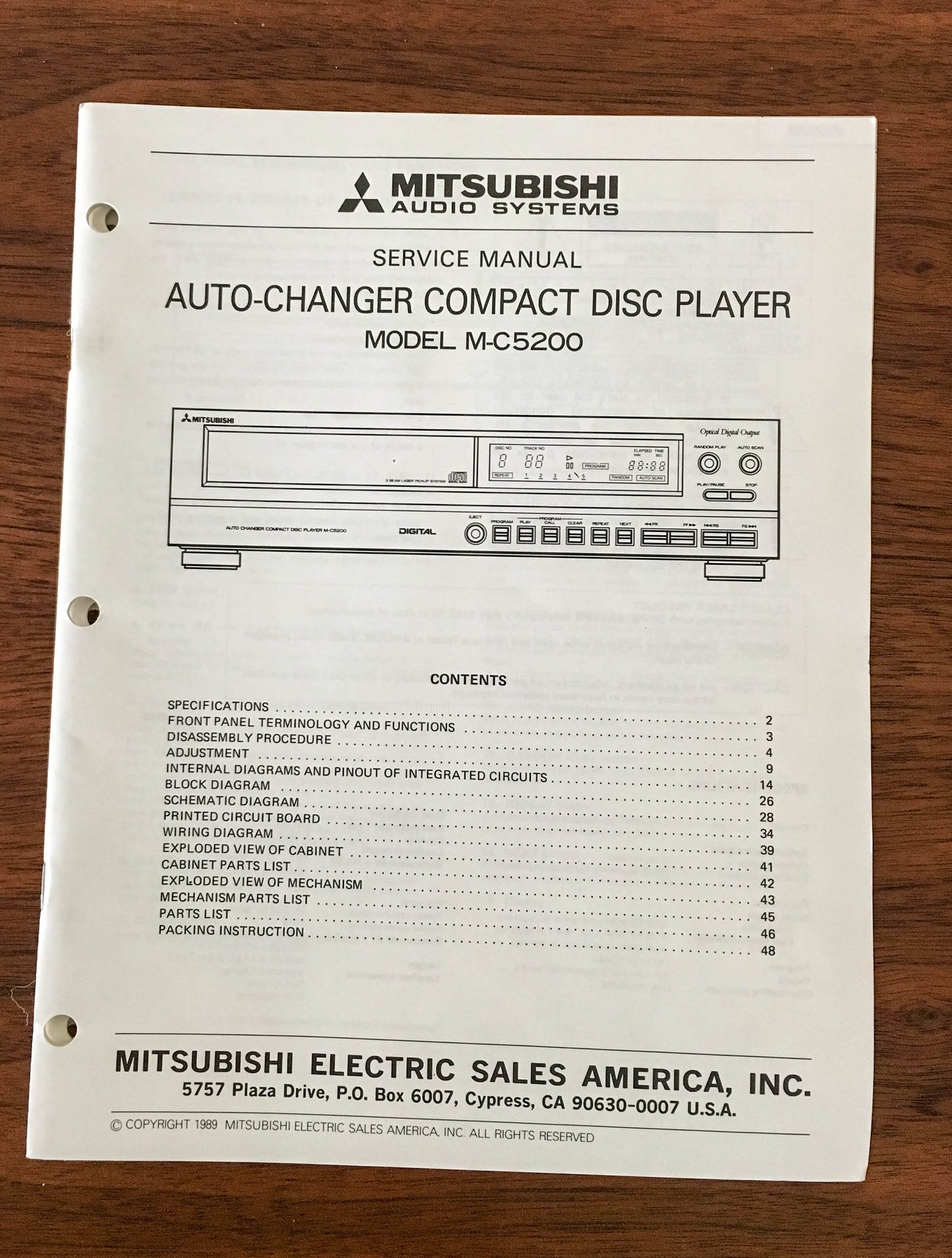 Mitsubishi M-C5200 CD PLAYER Service Manual *Original* #1