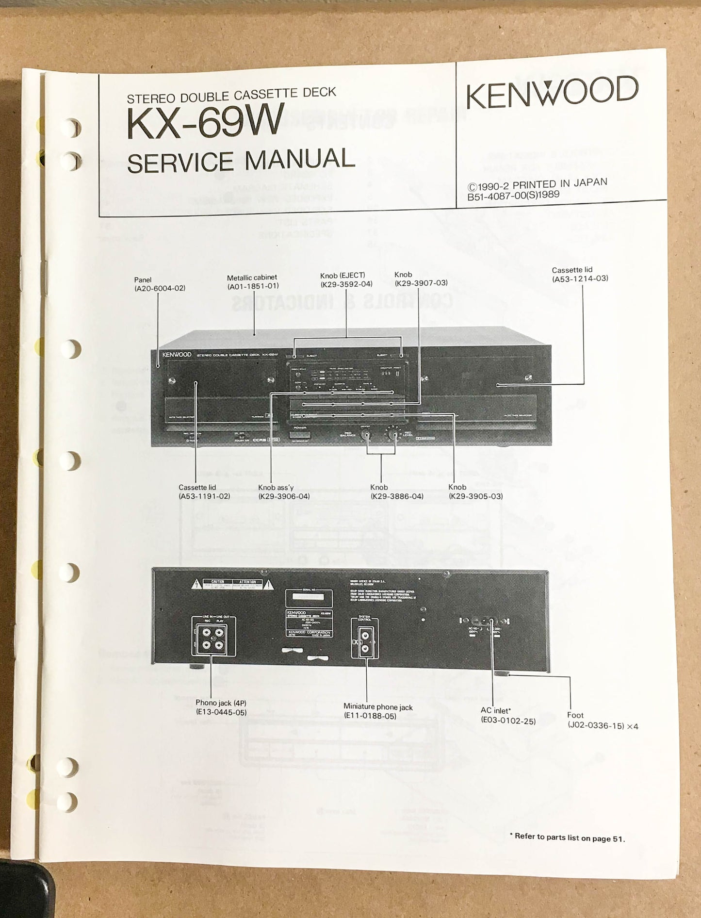 Kenwood KX-69W Cassette Tape Deck  Service Manual *Original*