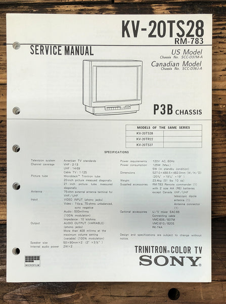 Sony KV-20TS28 TV  Service Manual *Original*