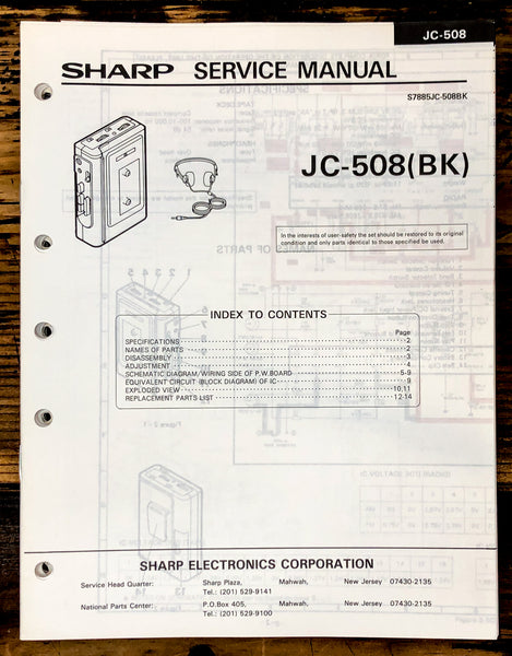 Sharp JC-508 Cassette Service Manual *Original*