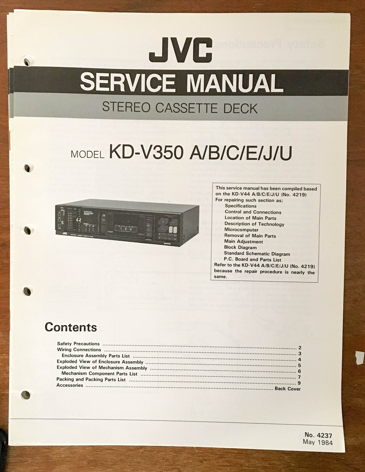 JVC KD-V350 Cassette Deck  Service Manual *Original*