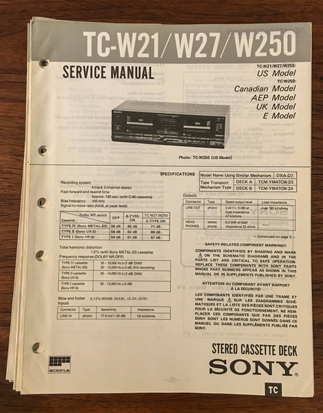 Sony TC-W21 TC-W27 TC-W250 CASSETTE Service Manual *Original*