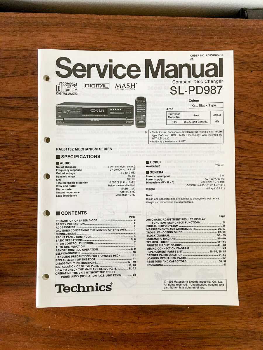 Panasonic SL-PD987 CD Player Service Manual *Original*