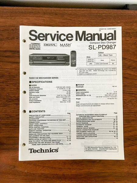 Panasonic SL-PD987 CD Player Service Manual *Original*