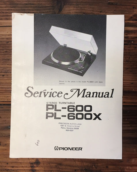 Pioneer PL-600 PL-600X Record Player / Turntable Service Manual *Original*