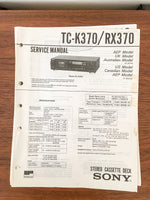 Sony TC-K370 TC-RX370 Cassette Service Manual *Original*