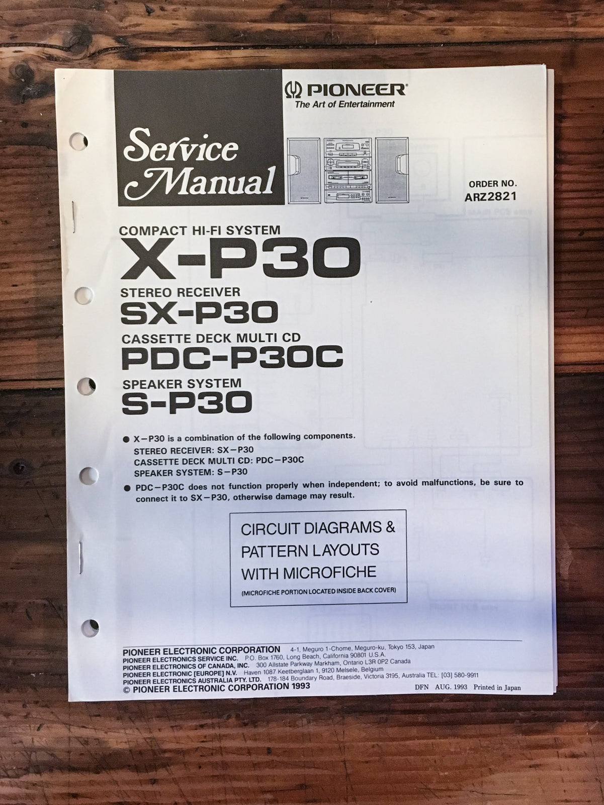 Pioneer X-P30 SX-P30 PDC-P30C S-P30 Stereo Service Manual *Original*