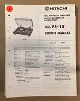 Hitachi PS-15 Record Player / Turntable  Service Manual *Original*