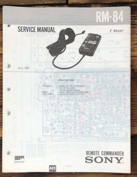 Sony RM-84 Remote Control  Service Manual *Original*