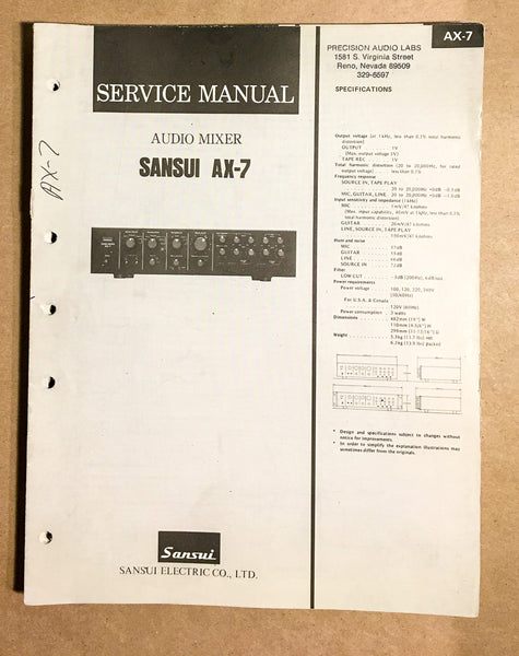 Sansui AX-7 Audio Mixer  Service Manual *Original*