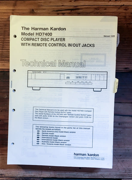 HK Harman Kardon HD7400 HD-7400 CD Player Service Manual *Original* #2