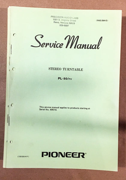 Pioneer PL-50 Turntable / Record Player  Service Manual *Original* #2