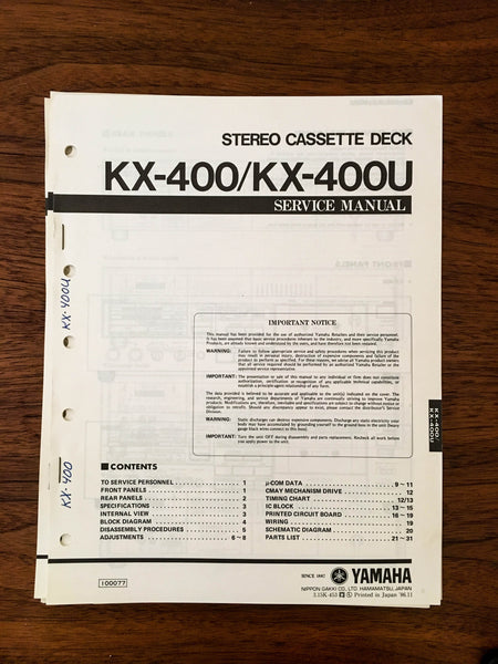 Yamaha KX-400 KX-400U Cassette Tape Player Service Manual *Original*