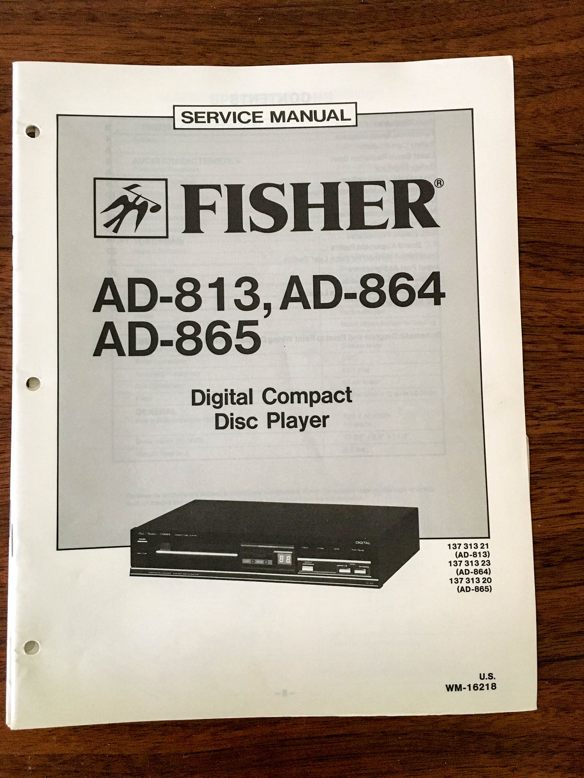 Fisher AD-813 AD-864 AD-865 CD Player Service Manual *Original*