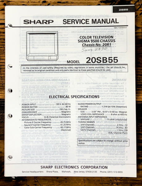 Sharp 20SB55 TV / Television Service Manual *Original*