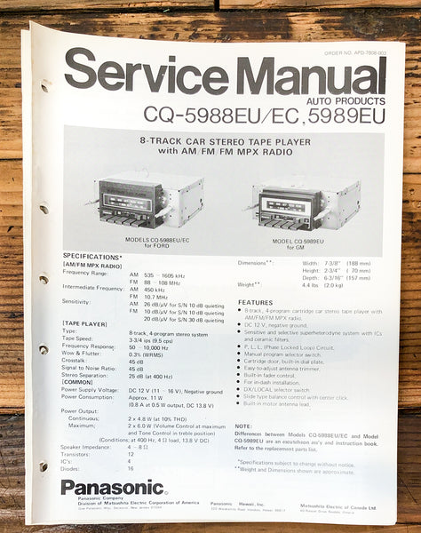 Panasonic CQ-5988EU EC -5989EU  Car Stereo  Service Manual *Original*