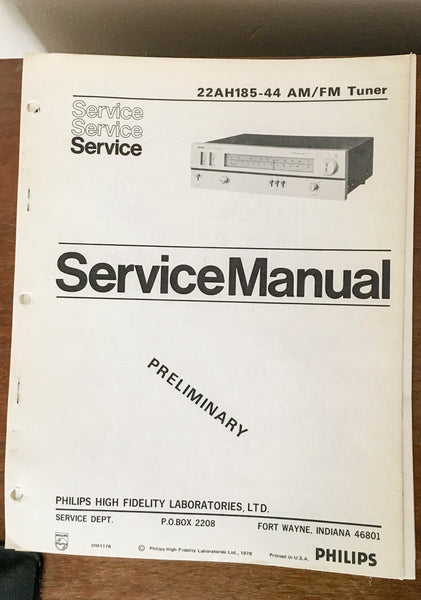 Philips 22AH185 /44 TUNER  Preliminary Service Manual *Original*