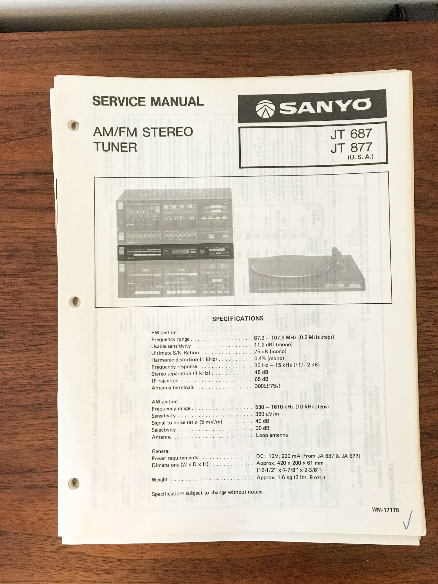 Sanyo JT 687 877 Tuner Service Manual *Original*