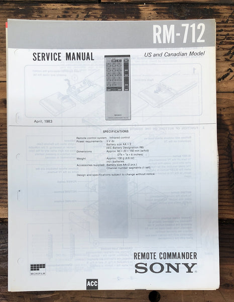 Sony RM-712 Remote Control  Service Manual *Original*