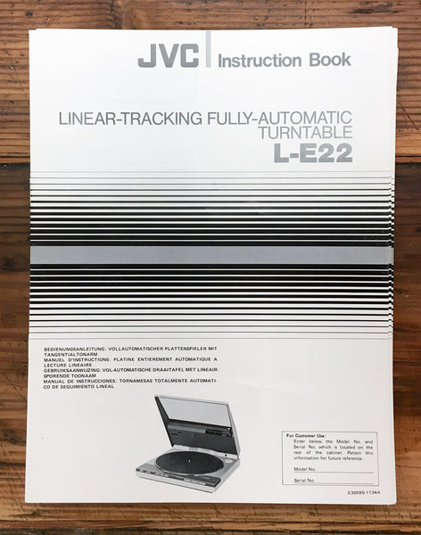 JVC L-E22 Record Player / Turntable  Owners / User Manual *Original*