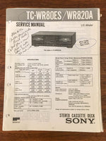 Sony TC-WR80ES TC-WR820A Tape Cassette Service Manual *Original*