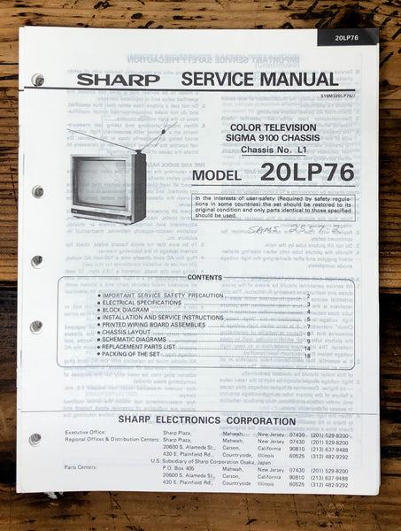 Sharp 20LP76 TV / Television Service Manual *Original*