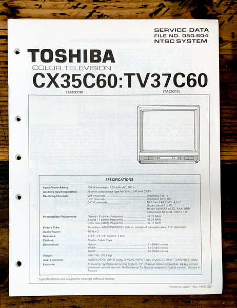 Toshiba CX35C60 TV37C60 TV / Television Service Manual *Original*