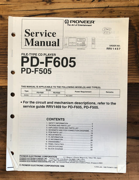 Pioneer PD-F605 PD-F505 CD Player  Service Manual *Original*