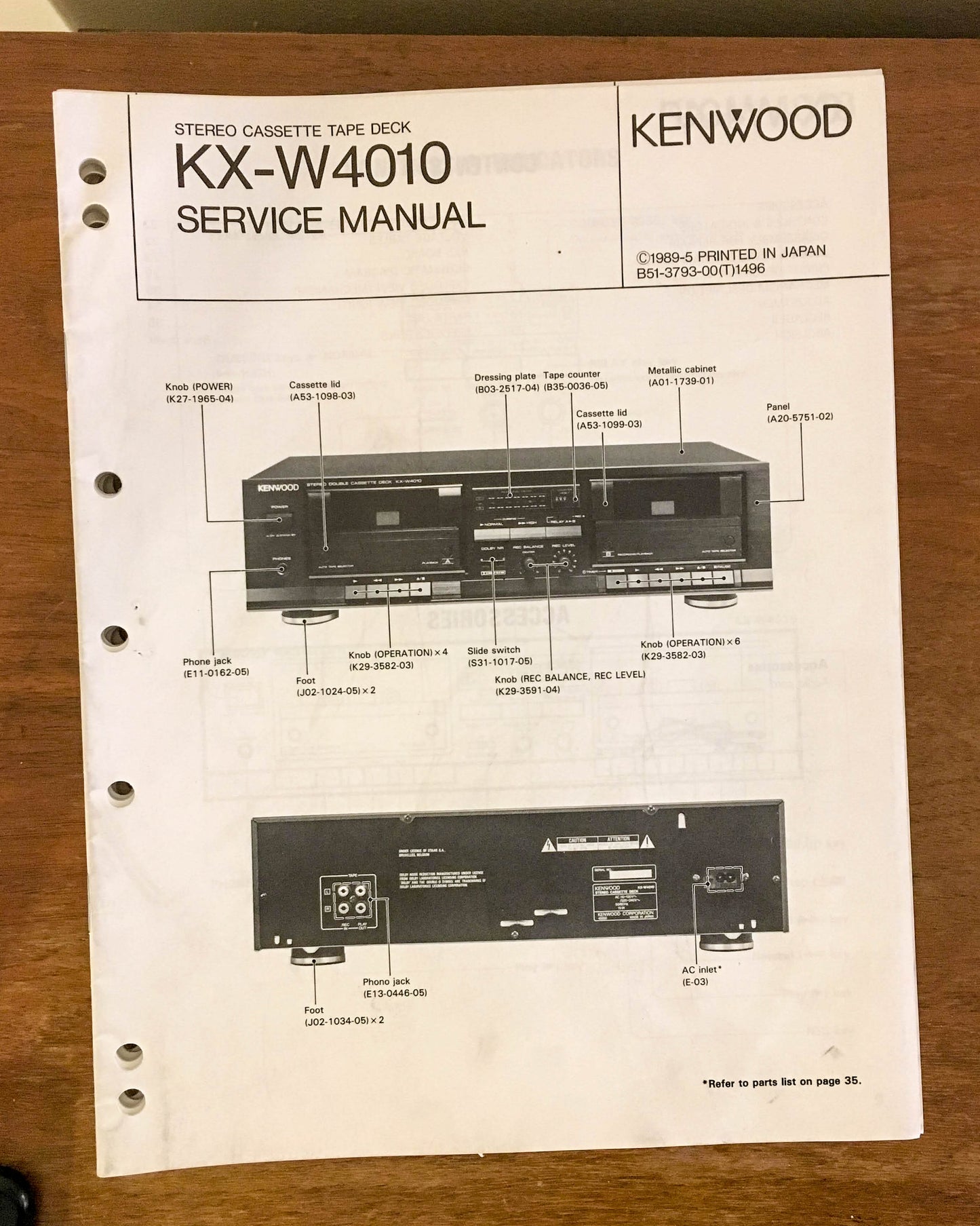 Kenwood KX-W4010 CASSETTE DECK  Service Manual *Original*