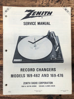 Zenith 169-462 169-476 Record Player / Turntable  Service Manual *Original*