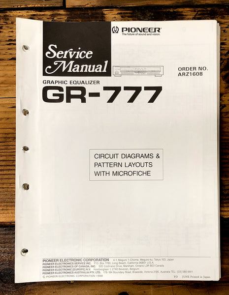 Pioneer GR-777 Equalizer  Service Manual *Original*