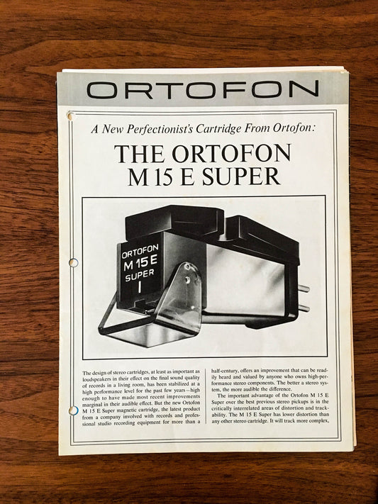 Ortofon M 15 E Super Phono Cartridge 2 pg Foldout Dealer Brochure  *Original*